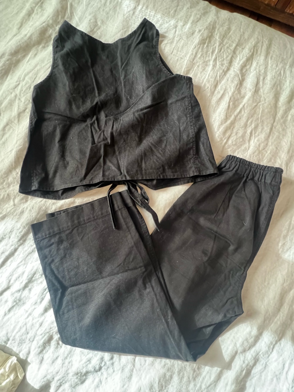 Black linen top and pants